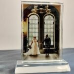 glass photo block with stand