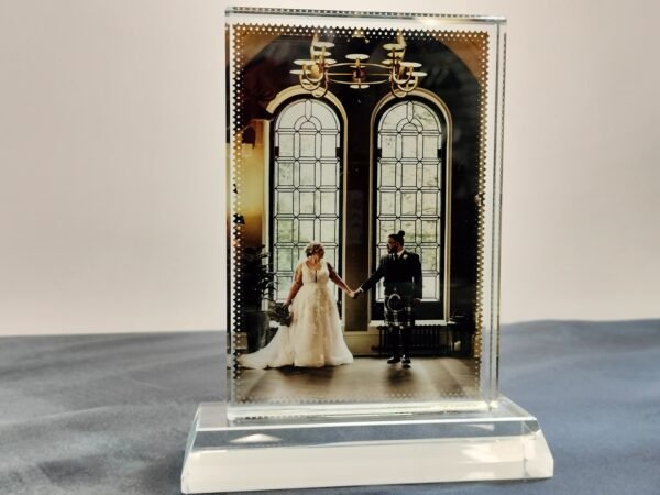 glass photo block with stand