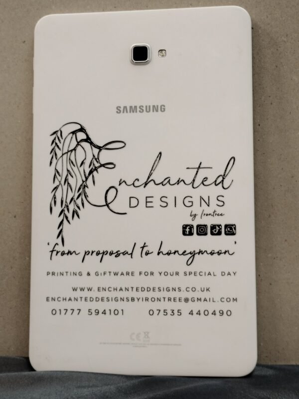 uv dtf sample on rear of tablet