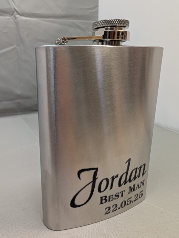 uv dtf example on silver hipflask