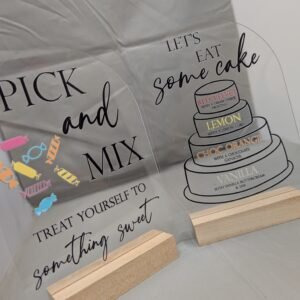 UV DTF example on clear acrylic signs