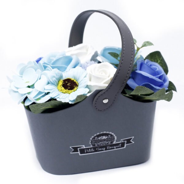 petite soap flower basket_soothing blues