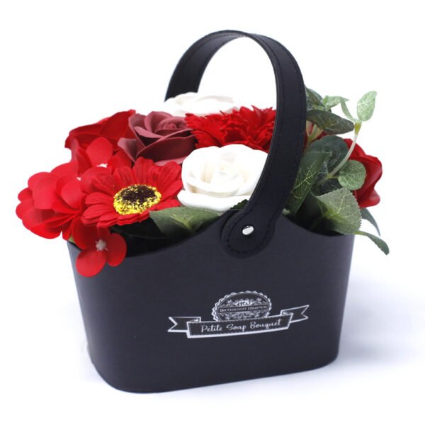 petite soap flower basket_rich reds