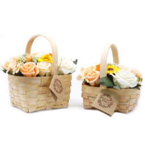 Soap Flower Bouquets in Wicker Basket - Mother or Grandmother Gifts