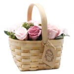 soap flower_wicker basket_pink_lge