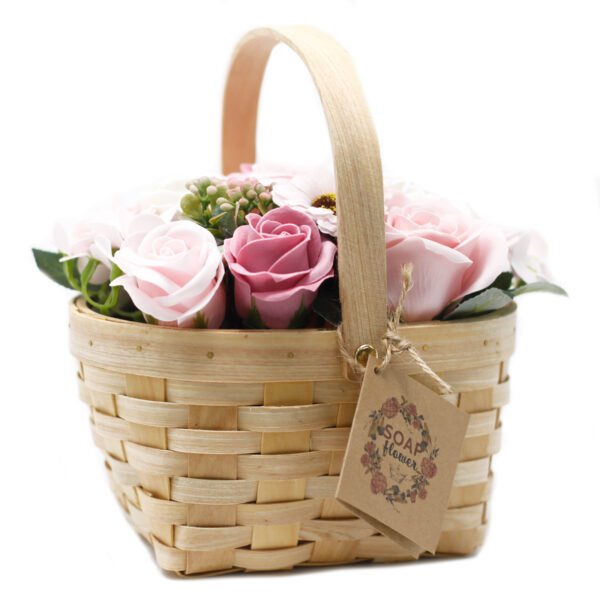 soap flower_wicker basket_pink_lge
