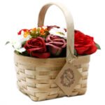 soap flower_wicker basket_red_lge